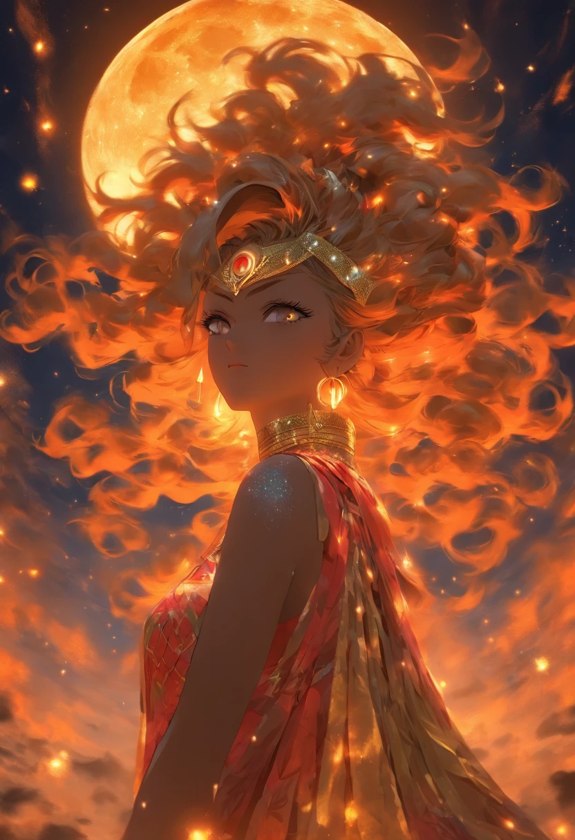 (((NANA)) best quality, ultra-high resolution, 4K detailed CG, masterpiece, Moon God, night, Sumerian clothing, Sumerian mythology, ((STANDING POSE)), Sumerian painting, aesthetic, centered on screen