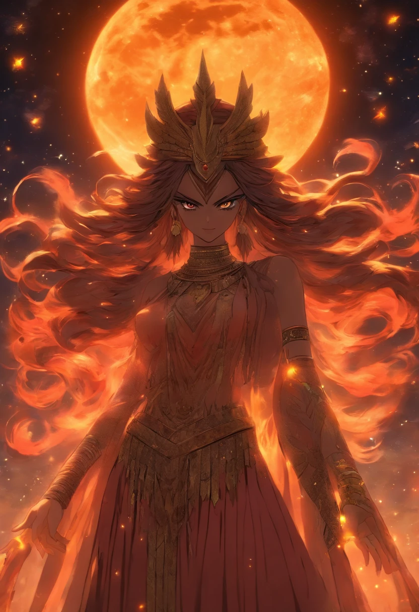 (((NANA)) best quality, ultra-high resolution, 4K detailed CG, masterpiece, Moon God, night, Sumerian clothing, Sumerian mythology, ((STANDING POSE)), Sumerian painting, aesthetic, centered on screen