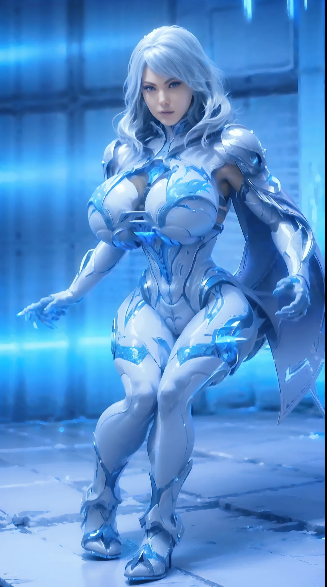 (1GIRL, SOLO:1.7), (DRAGON QUEEN HEAD), (HUGE FAKE BOOBS:1.2), (WHITE, blue), (ICE CITY BACKGROUND), (FUTURISTIC ICE PHOENIX MECHA BODYSUIT, ROYAL CAPE:1.3), (CLEAVAGE), (SKINTIGHT YOGA PANTS, HIGH HEELS:1.2), (REALISTIC, BUSTY BODY, MUSCLE ABS, FULL BODY VIEW:1.4), (LOOKING AT VIEWER), (posing Standing model:1), ultra hight detail, 8K, 1080P.