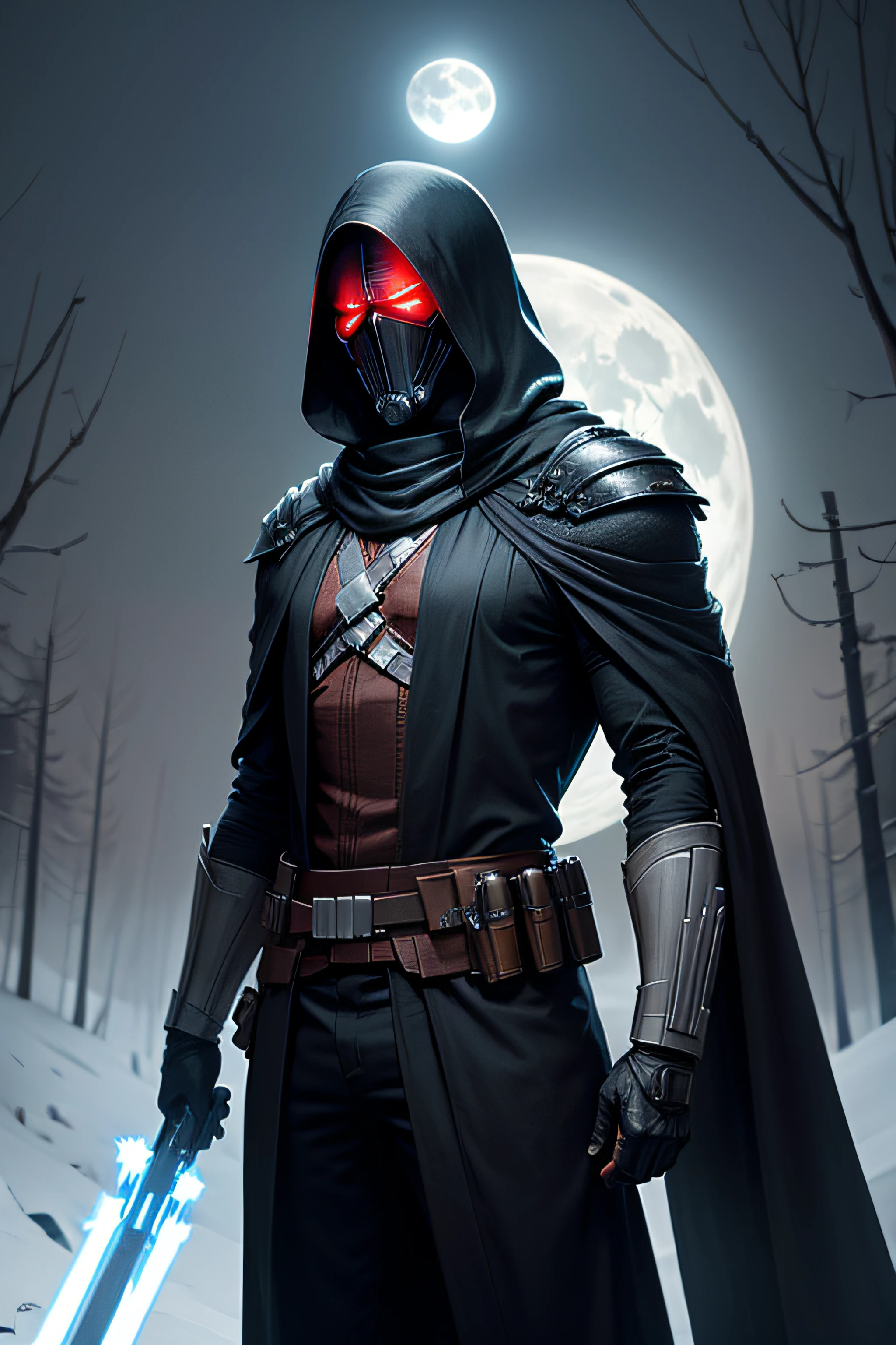 sci fi, starwars, sith, Reaper, snow Forrest , full moon , mask, male