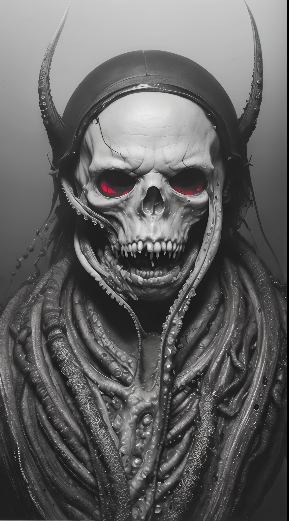 vecna, highres, 1boy, bald, black_border, eldritch_abomination, graphite_(medium), greyscale, looking_at_viewer, monochrome, devil_diabolic, horror_body, cinematic portrait, (monster:1), (no_nose), terror_scifi,(guro:1.1), japanese horror style, solo, (tentacles), (traditional_media), ((veins)), veins_tentacles, white_eyes, Deep of filt 16k, hyper_realistic illustration by beksinski and H.R. giger art style