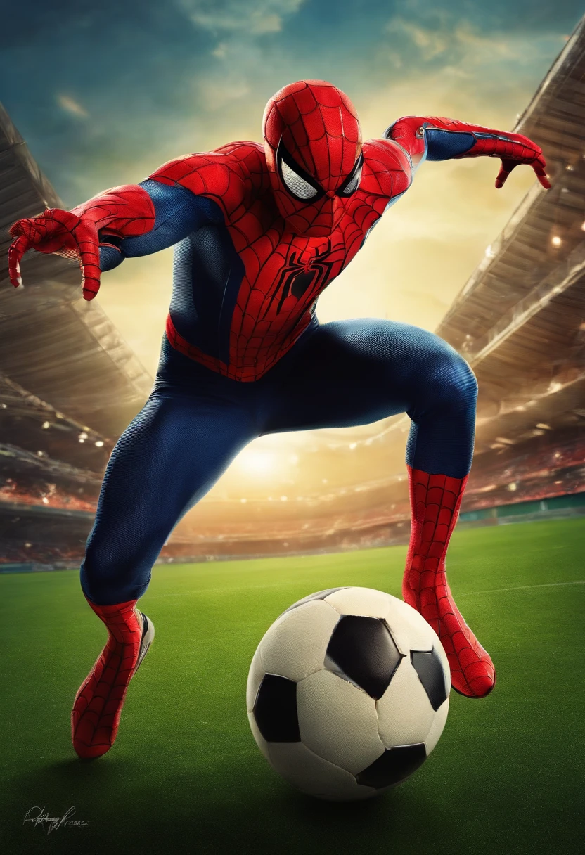 Spiderman playing soccer