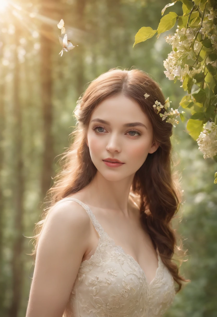 (best quality,4k,8k,highres,masterpiece:1.2),ultra-detailed,(realistic,photorealistic,photo-realistic:1.37),illustration,dreamy atmosphere,vibrant colors,soft lighting,detailed textures,lush garden,beautiful girl with flowing hair,sparkling eyes,rosy lips,fairy-like dress,gentle breeze,whimsical flowers,butterflies and fireflies,sunlight filtering through trees,nurturing environment,endless beauty,tranquil and enchanting,storybook-like scenery,ethereal and magical.