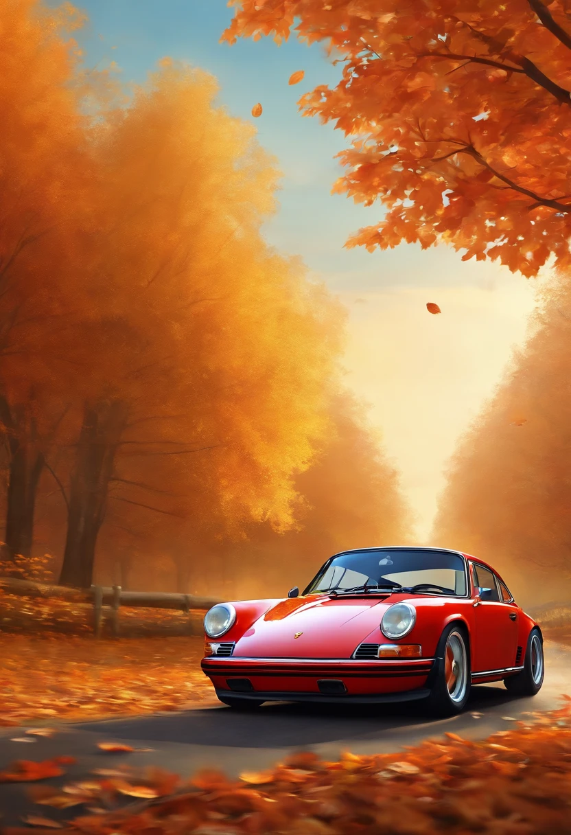 Porsche , cartoon , High definition , light and autumn