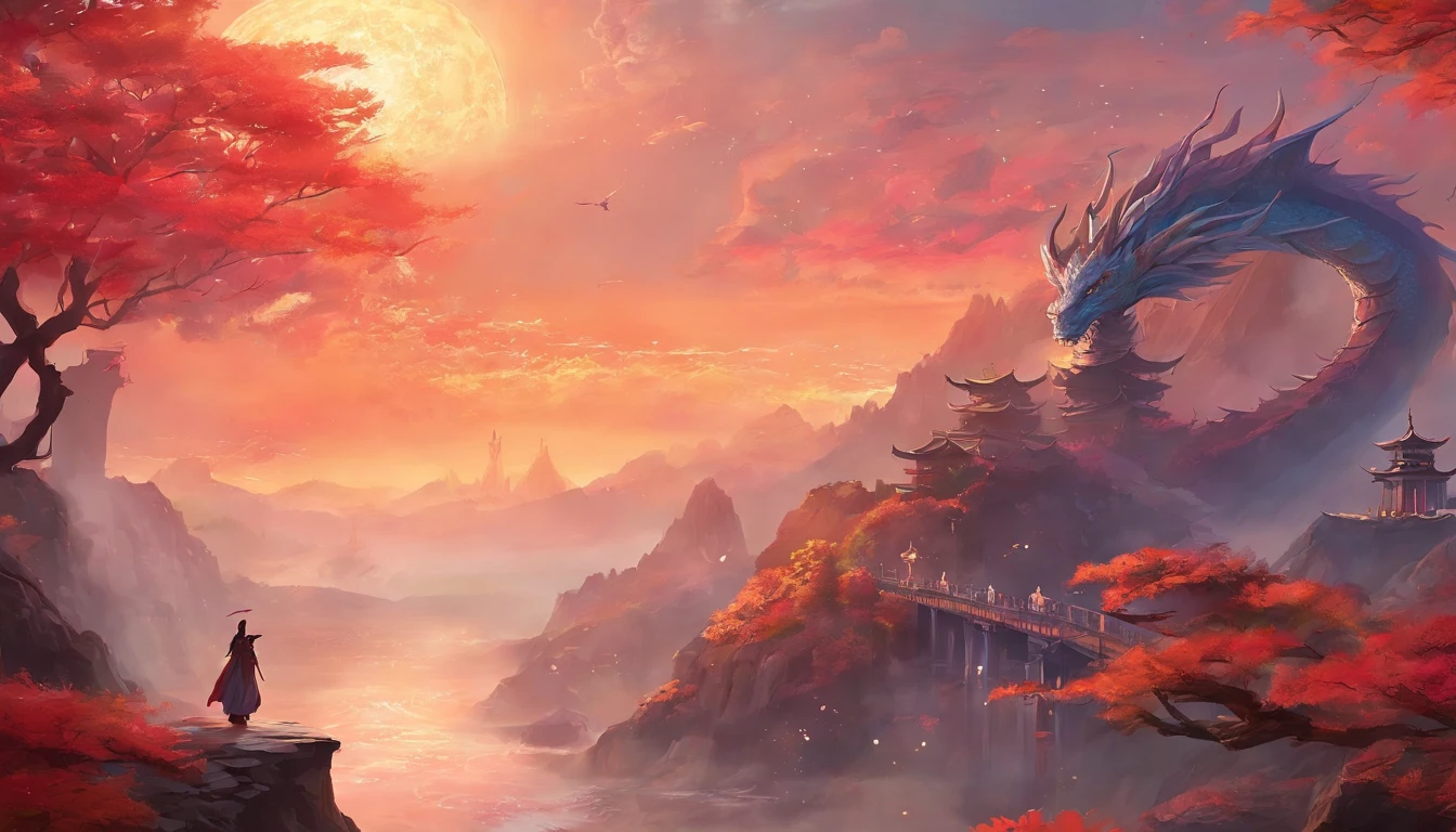 Japanese style, art, dragon, end of the world, foreground hero, epic, high res, ultrasharp, 8K, masterpiece, looking at viewer