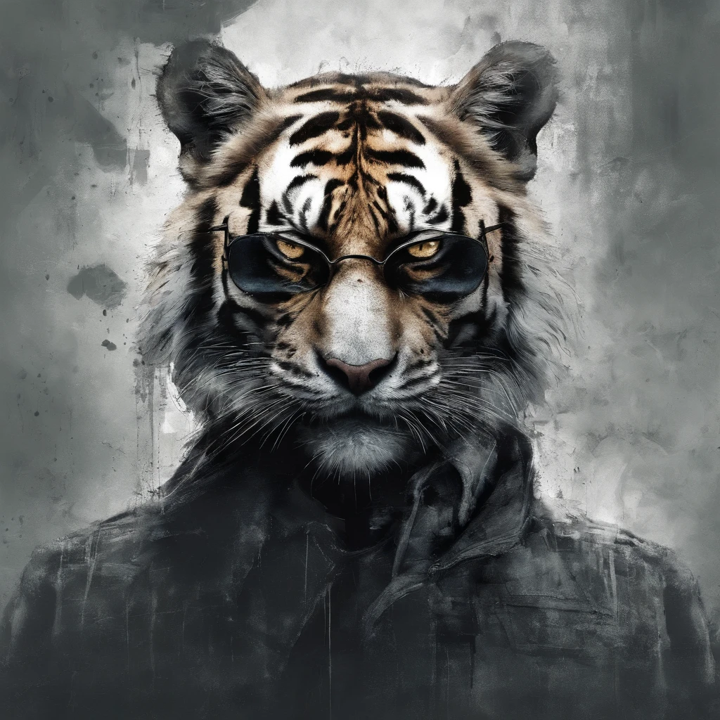 Perfect alignment, Cute little tiger wearing a jacket,crystal vases,Rose flower, Wearing sunglasses, cheerfulness, Standing position, Abstract beauty, Centered, Looking at the camera, Facing the camera, nearing perfection, Dynamic, Highly detailed, smooth, Sharp focus, 8K, high definition resolution, illustration, Art by Carne Griffiths and Wadim Kashin, White background