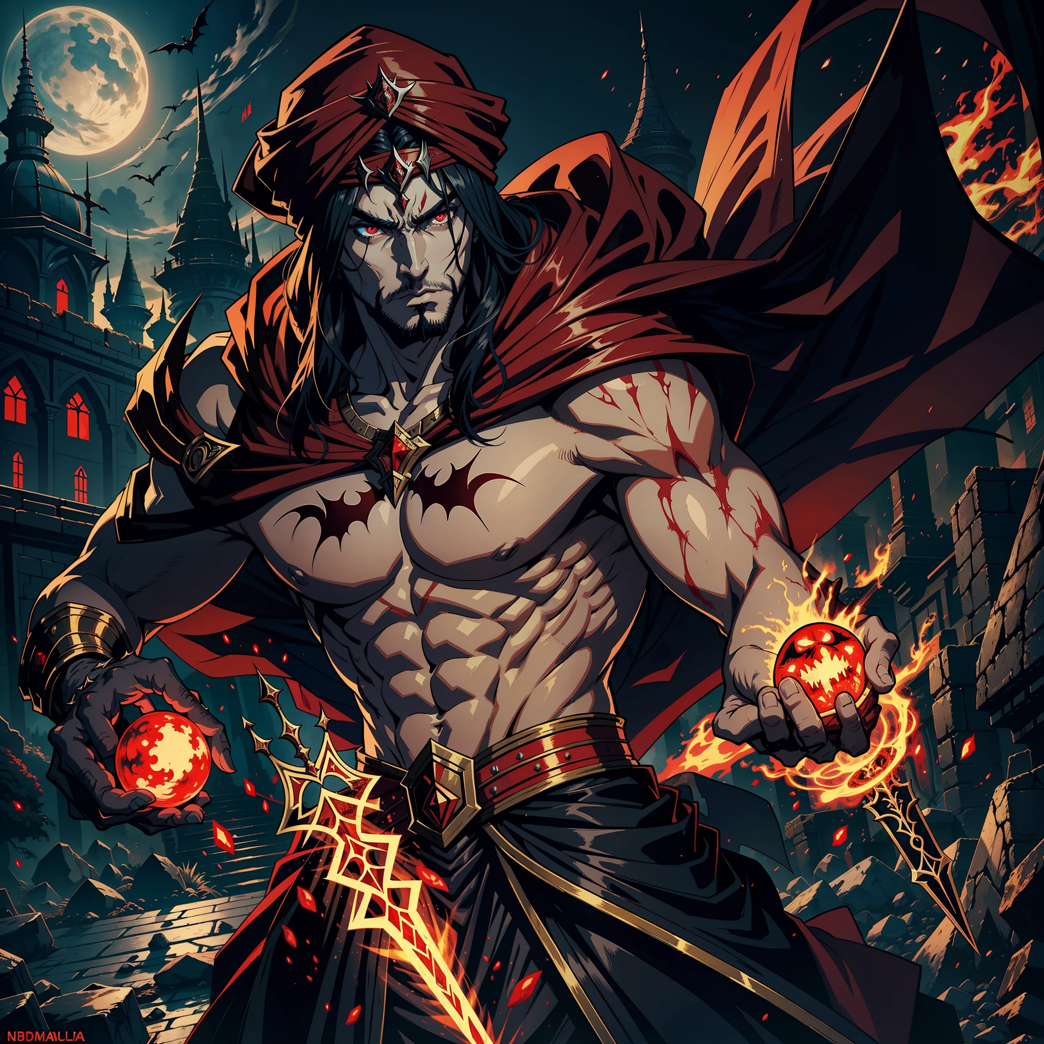 Castlevania Hyper Realistic Shadow Lord Super Detailed Dynamic Shot Master Piece of Lord Dracula Medieval Arab Warrior with Red Turban Scary Face Hokuto No Ken Very Beautiful Arab Princess with Red Turban Fierce Look Epic Movie Epic Movie Epic Movie Epic Movie Epic Movie Epic Movie Enlarged 3D View Bottom Angle
