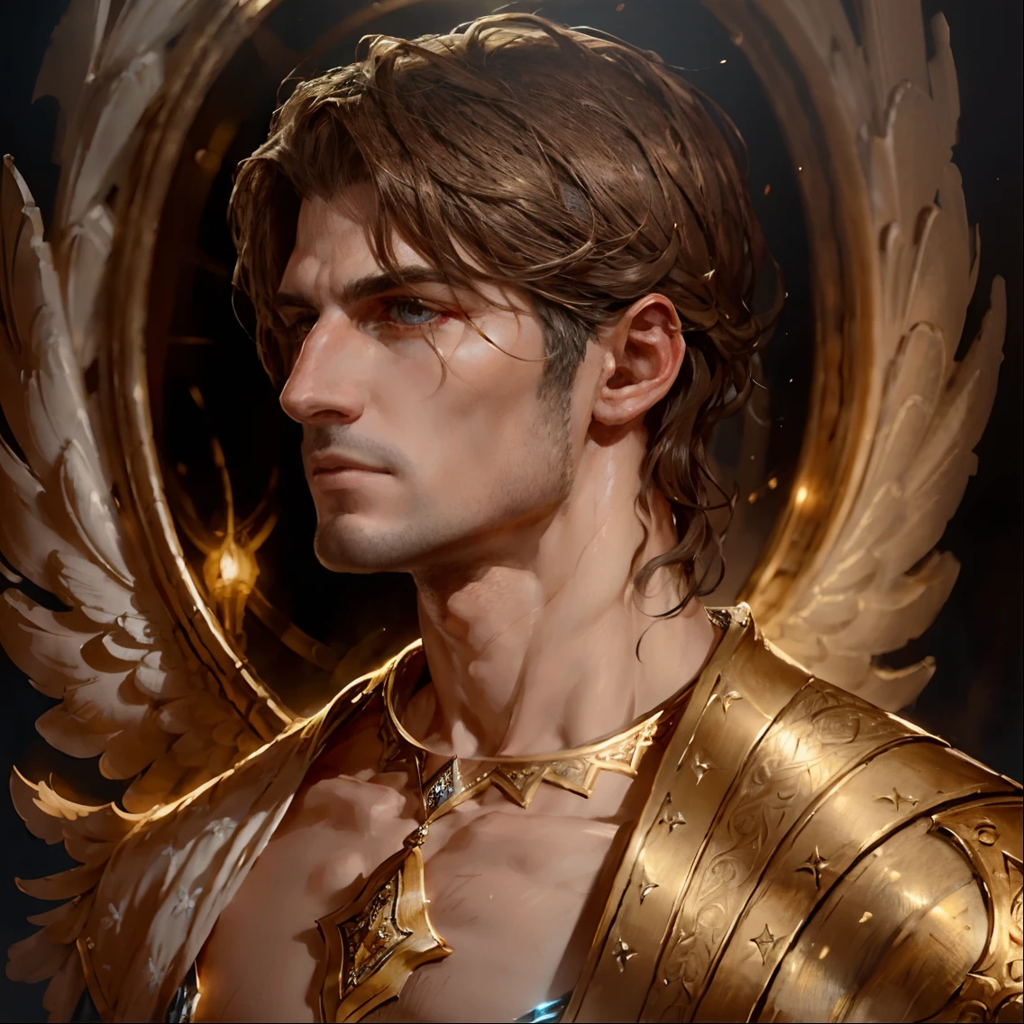 Up close portrait of a male angel, d & d, face, fantasy, intricate, elegant, highly detailed, digital painting, artstation, concept art, smooth, sharp focus, illustration,