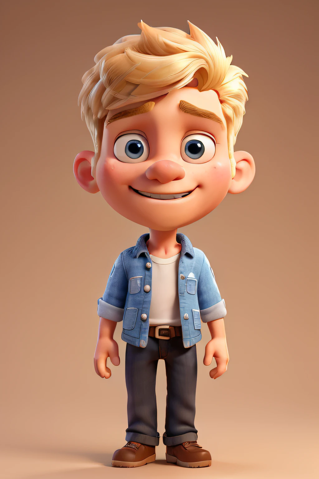 Cute 30 year old boy , huge head, undercut blonds , highly detail eyes,Face avant, barbe blonde , , full body view, Very detailed hands ,Figurines de jouets, Best quality, 3d cartoon,full body view, fantaisie, onirique, surrealism, super mignon, Tendances sur ArtStation