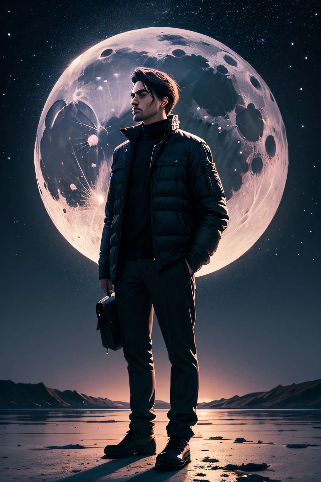 A man standing in front of the moon