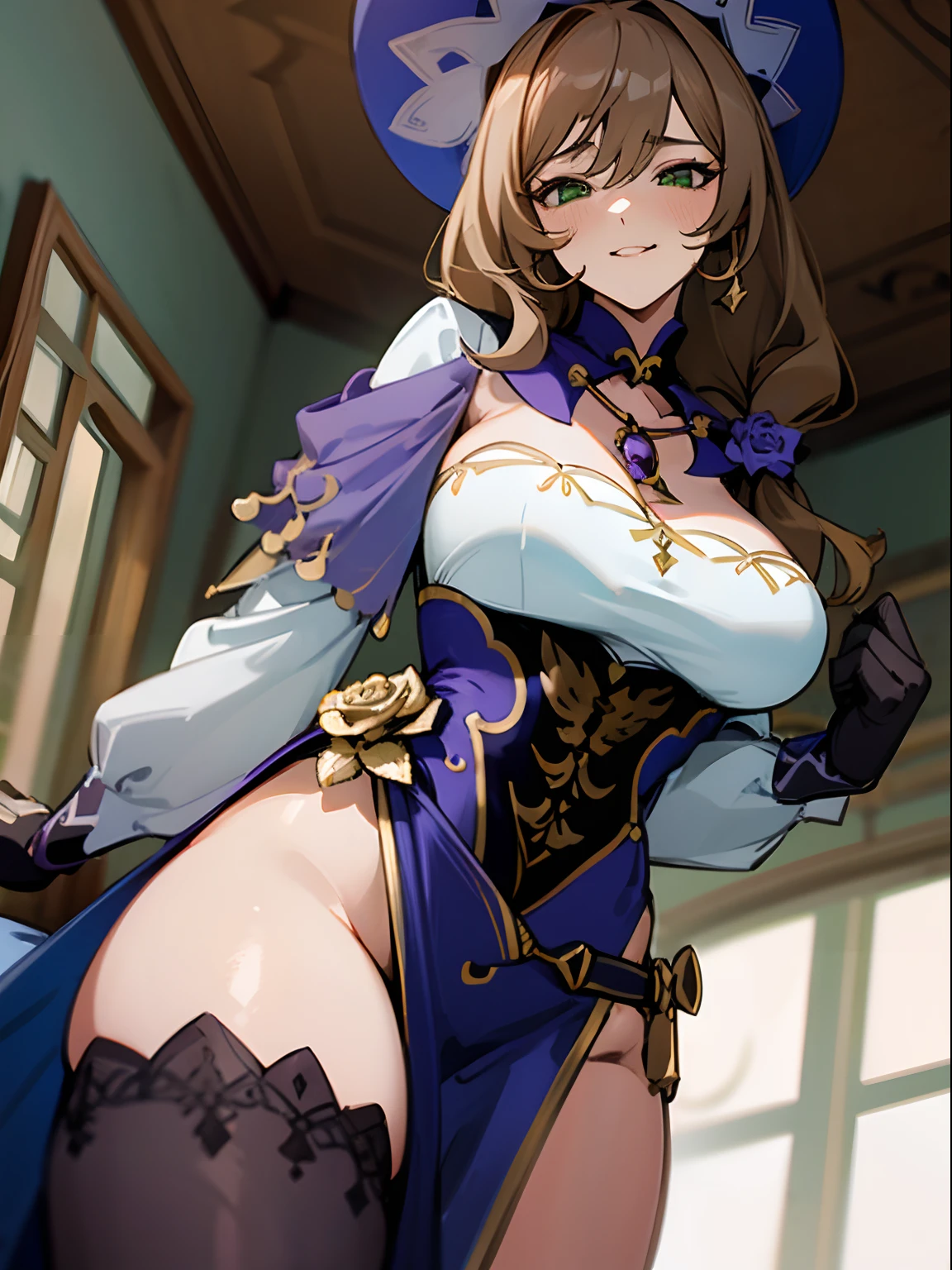 Masterpiece, perfect face, best quality, highest quality, perfect face, beautiful girl, giantess, anime giantess, lisa genshin impact, giantess woman , brown hair, biggest breasts, viewed from below, low angle, green eyes, giantess, indoors, inside, looking down at viewer, smug, leaning towards viewer, bulging breasts, lisa minci genshin impact, giantess, anime giantess, hot, sexy, beautiful girl, indoors, inside, leaning down, large breasts, bulging chest, flushed, lustful, milf, giantess, sensual, low angle, giantess, lusting, mature body, long legs, giantess, anime giantess, giantess growth, growing, witch, thigh high socks, chest growth, smirk, smug, breast spillage, bulging breasts, biggest breasts, huge breasts, flushed face, low angle, tight dress, older woman, mature woman, very low angle, giantess Lisa genshin impact, growing larger, giantess growth, cowboy shot, bending down, leaning down, leaning towards viewer, breasts dangling