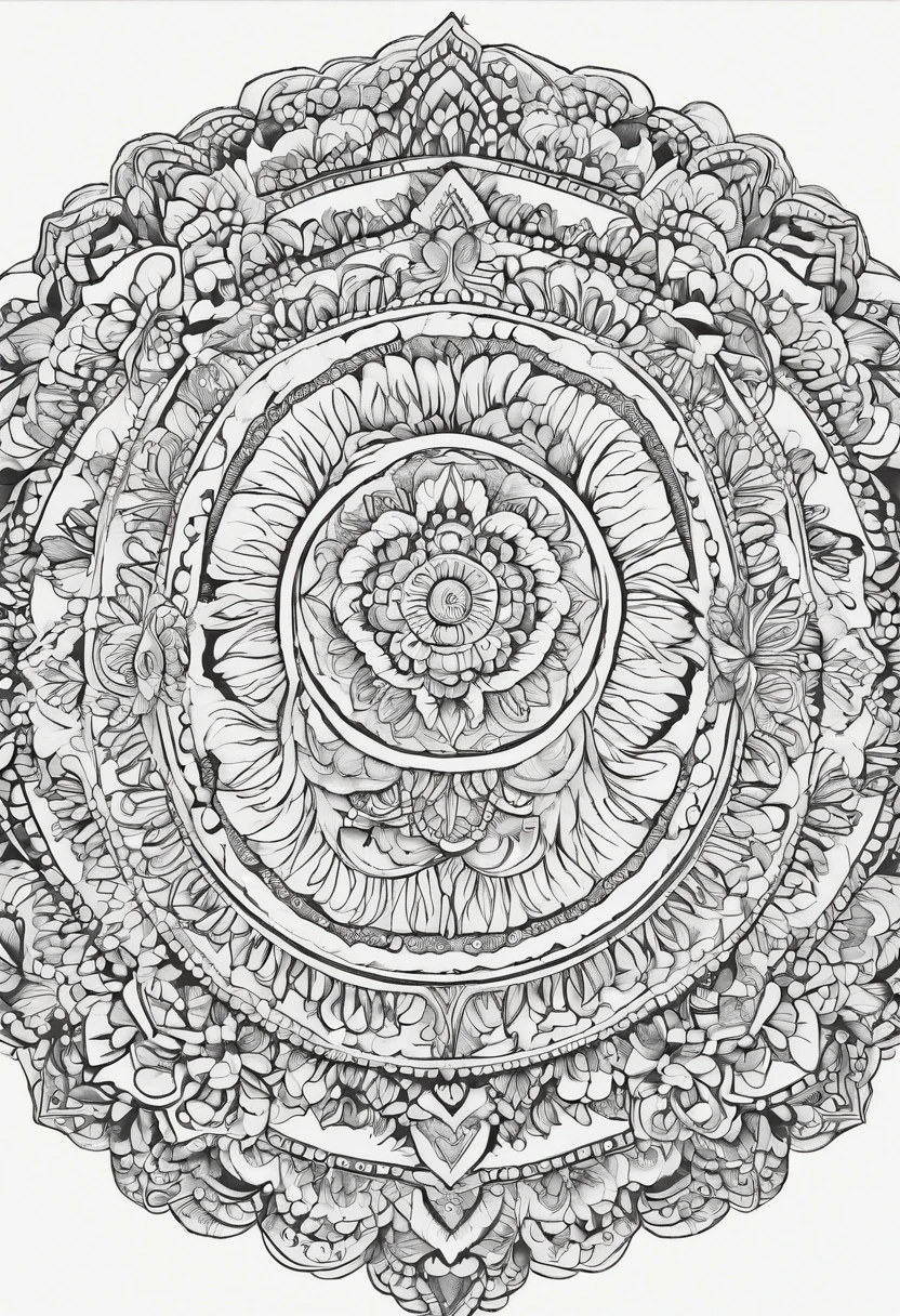 coloring book page, clean line art, mandala background, White Background, (((Black & White))).