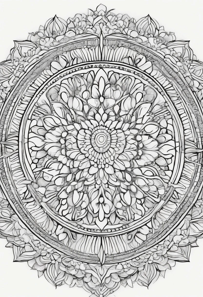 coloring book page, clean line art, mandala background, White Background, (((Black & White))).