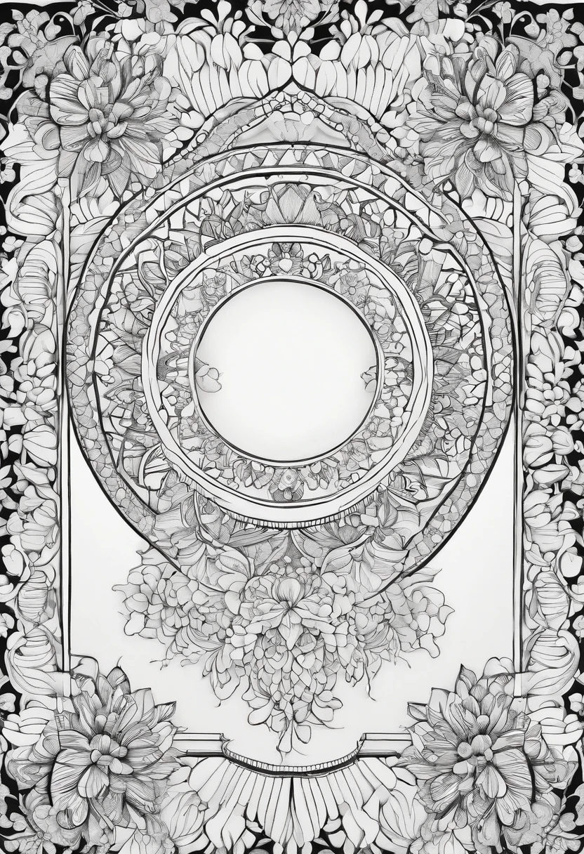 coloring book page, clean line art, mandala background, White Background, (((Black & White))).