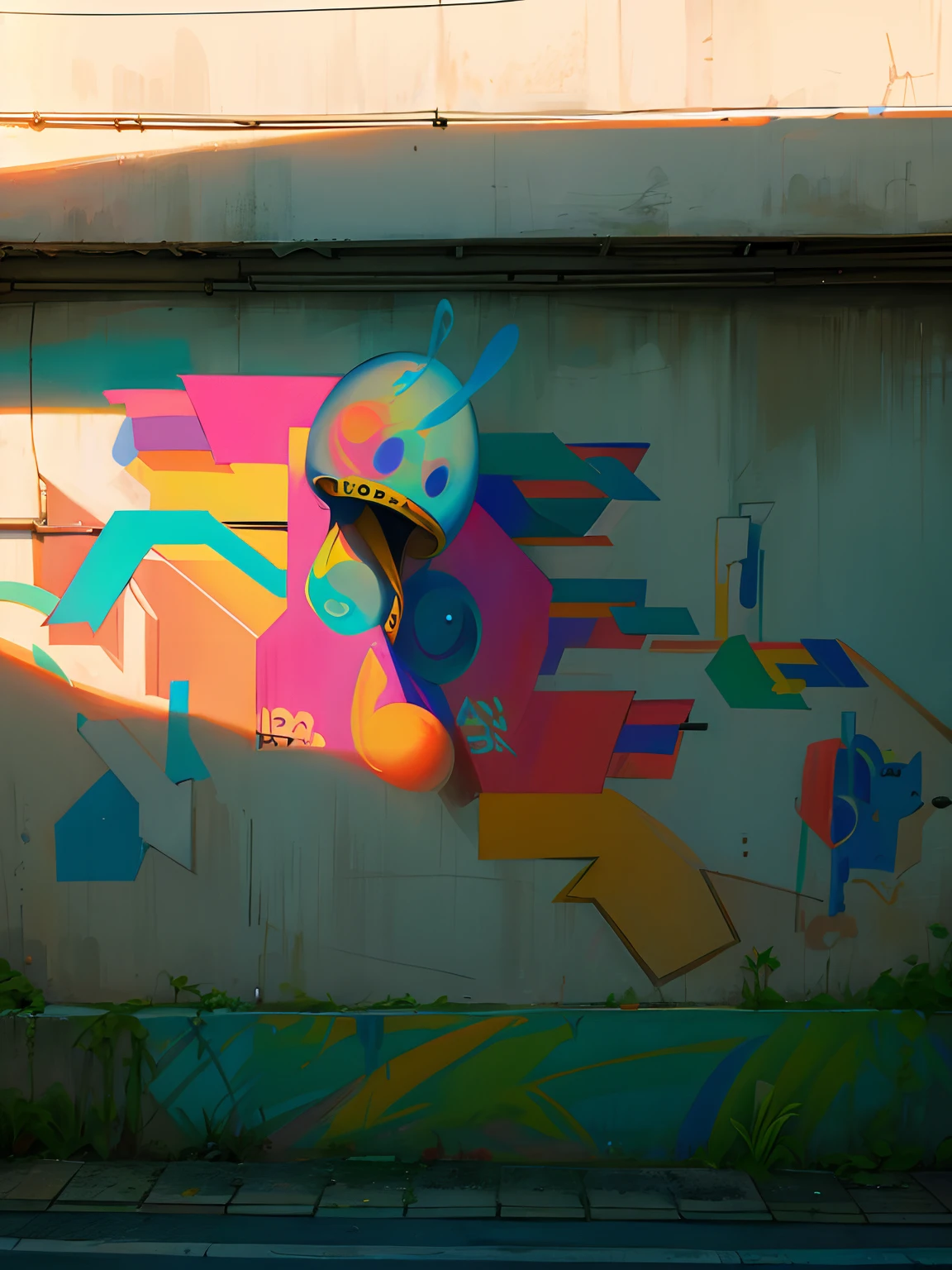 Grafite de uma agua-viva, letras estritas(felp) comics, em uma parede em uma garagem, Arte de rua, Hyper Realistic Unknown Artist