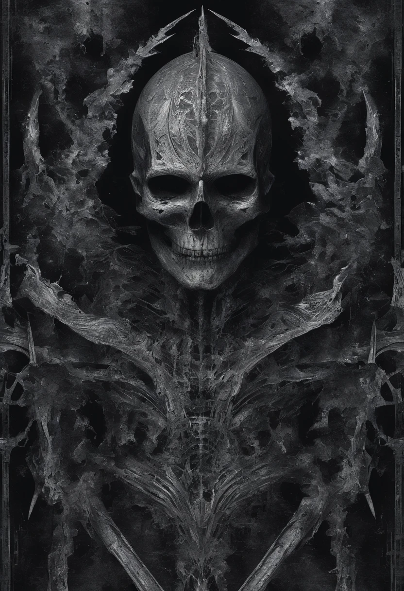 A black and white photo of a skull with a sword - SeaArt AI
