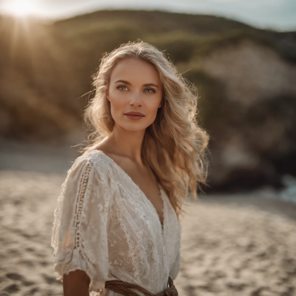 Arafed Frau komplett , Sexy girl with blue eyes at the beach, Ultra-realistisch, Akribisch detailliert, portrait sophie mudd, blonde hair and large eyes, Selfie einer jungen Frau, Kammeraugen, Corinna Kopf, Frei von Make-up, Natural makeup, Blick direkt in die Kamera, Gesicht mit Artgram, Dezentes Make-up, Great full body photo,medium to large bust size, Sitzen am Strand, Un New York