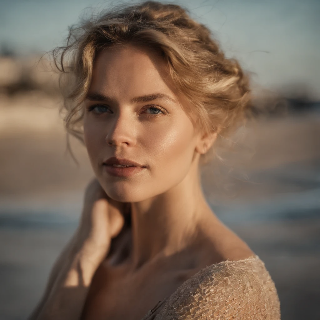 Arafed Frau komplett , Sexy girl with blue eyes at the beach, Ultra-realistisch, Akribisch detailliert, portrait sophie mudd, blonde hair and large eyes, Selfie einer jungen Frau, Kammeraugen, Corinna Kopf, Frei von Make-up, Natural makeup, Blick direkt in die Kamera, Gesicht mit Artgram, Dezentes Make-up, Great full body photo,medium to large bust size, Sitzen am Strand, Un New York