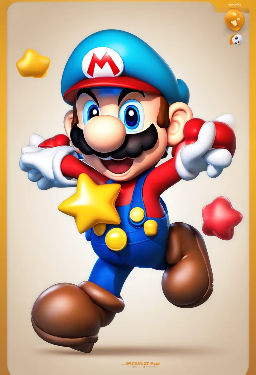 cute monster, design de personagens, Nintendo Super Mario, (olhos azuis, red hat, terno vermelho, blue suspenders, luvas brancas, )super bonito estilo caixa cega, Chibi, corpo inteiro, exaggerated expressions and actions, fundo limpo, Destaques iridescentes brilhantes, studio lighting, Atmospheric Illumination, com textura requintada, High detail, high resolution, c4d, ..3d, Liquidificador, 8k, best quality, Ultra High Definition