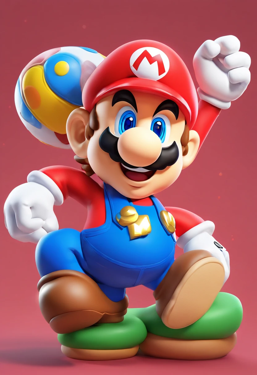 cute monster, design de personagens, Nintendo Super Mario, (olhos azuis, red hat, terno vermelho, blue suspenders, luvas brancas, )super bonito estilo caixa cega, Chibi, corpo inteiro, exaggerated expressions and actions, fundo limpo, Destaques iridescentes brilhantes, studio lighting, Atmospheric Illumination, com textura requintada, High detail, high resolution, c4d, ..3d, Liquidificador, 8k, best quality, Ultra High Definition