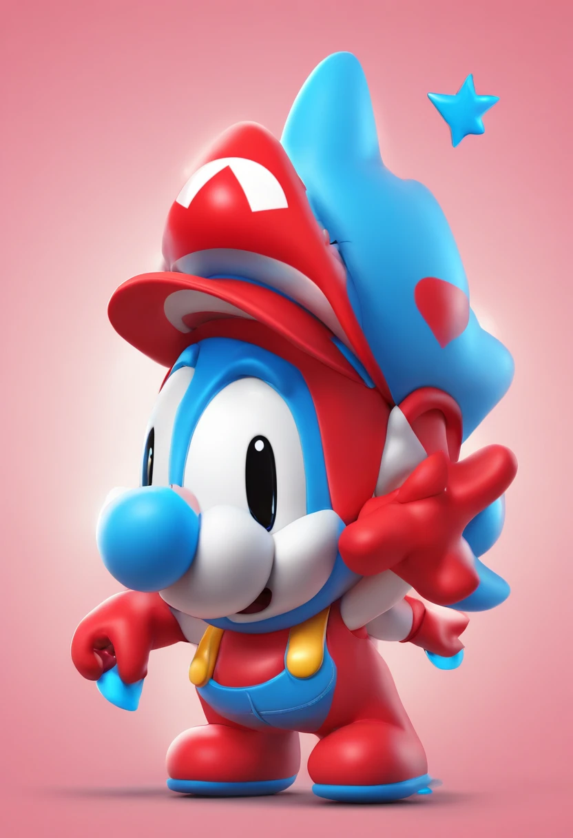 cute monster, design de personagens, Nintendo Super Mario, (olhos azuis, red hat, terno vermelho, blue suspenders, luvas brancas, )super bonito estilo caixa cega, Chibi, corpo inteiro, exaggerated expressions and actions, fundo limpo, Destaques iridescentes brilhantes, studio lighting, Atmospheric Illumination, com textura requintada, High detail, high resolution, c4d, ..3d, Liquidificador, 8k, best quality, Ultra High Definition