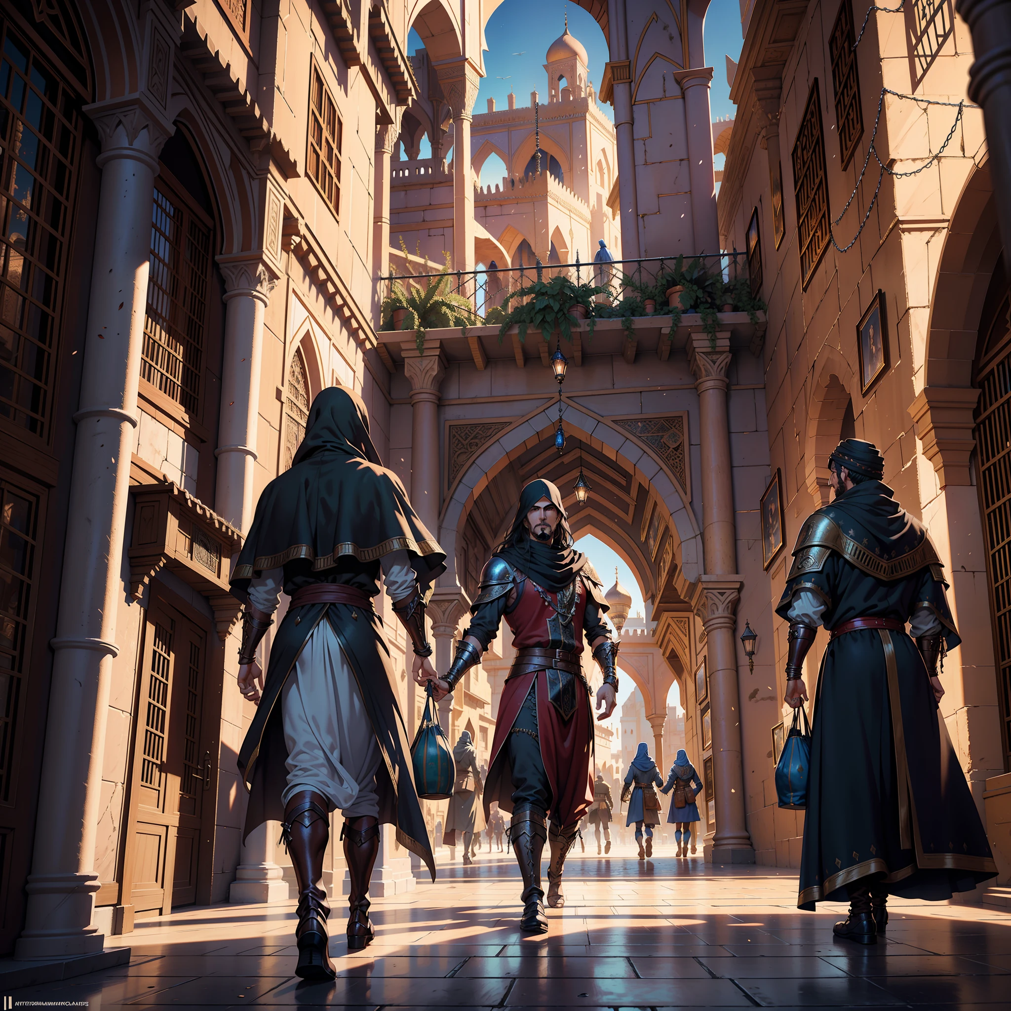hyper realistic super detailed dynamic shot masterpiece cinematic scene epic scenes legendary Castlevania Lord of the shadows hyper realistic super detailed the castle of Lord Dracula moroccan city moroccan architecture moroccan architecture souk cluttered by medieval moroccan wearing islamic moroccan medieval moroccan clothing carrying merchandise large moroccan environment hyper realistic super detailed 3d view