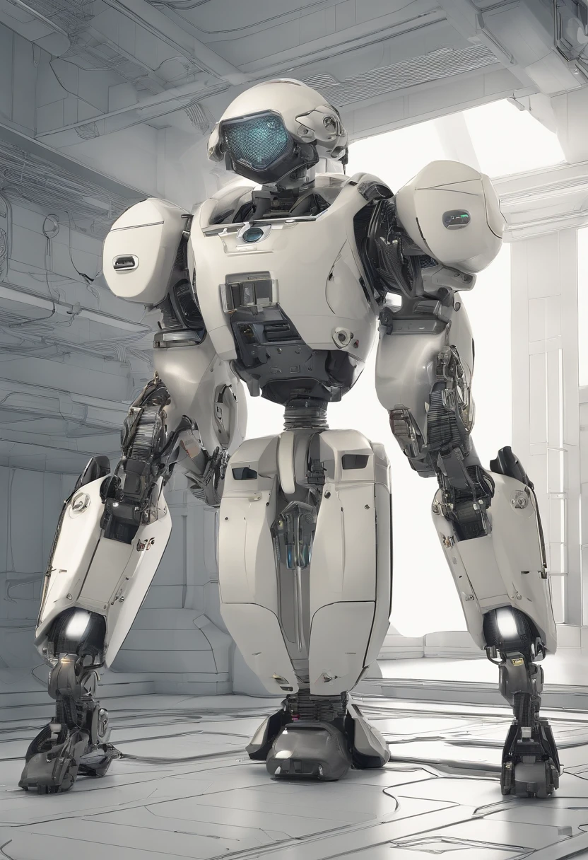 The image shows a futuristic-looking robot with a sturdy metal frame and technological details. He possesses a mouse arrow of sorts as a gun in place of his mechanical hand, indicando um super-poder. The robot has a head equipped with cameras and sensors, that give him an intelligent and perceptive appearance. A flecha do mouse, which is normally controlled by a human being, is pointed at the computer screen. The robot has been programmed to perform automated tasks, como clicar em diferentes locais da tela e operar o computador de forma independente. Their movements are precise and fluid, as if you were performing a specific job. Around the robot, pode-se ver uma atmosfera de tecnologia moderna, with wires and scattered connections, indicating the complexity and high level of automation of your work. Ambient lighting highlights the robot's details, Creating a sense of power and efficiency. This image depicts the robot's ability to perform computational tasks autonomously, representing a future where artificial intelligence plays an increasingly important role in automating processes.