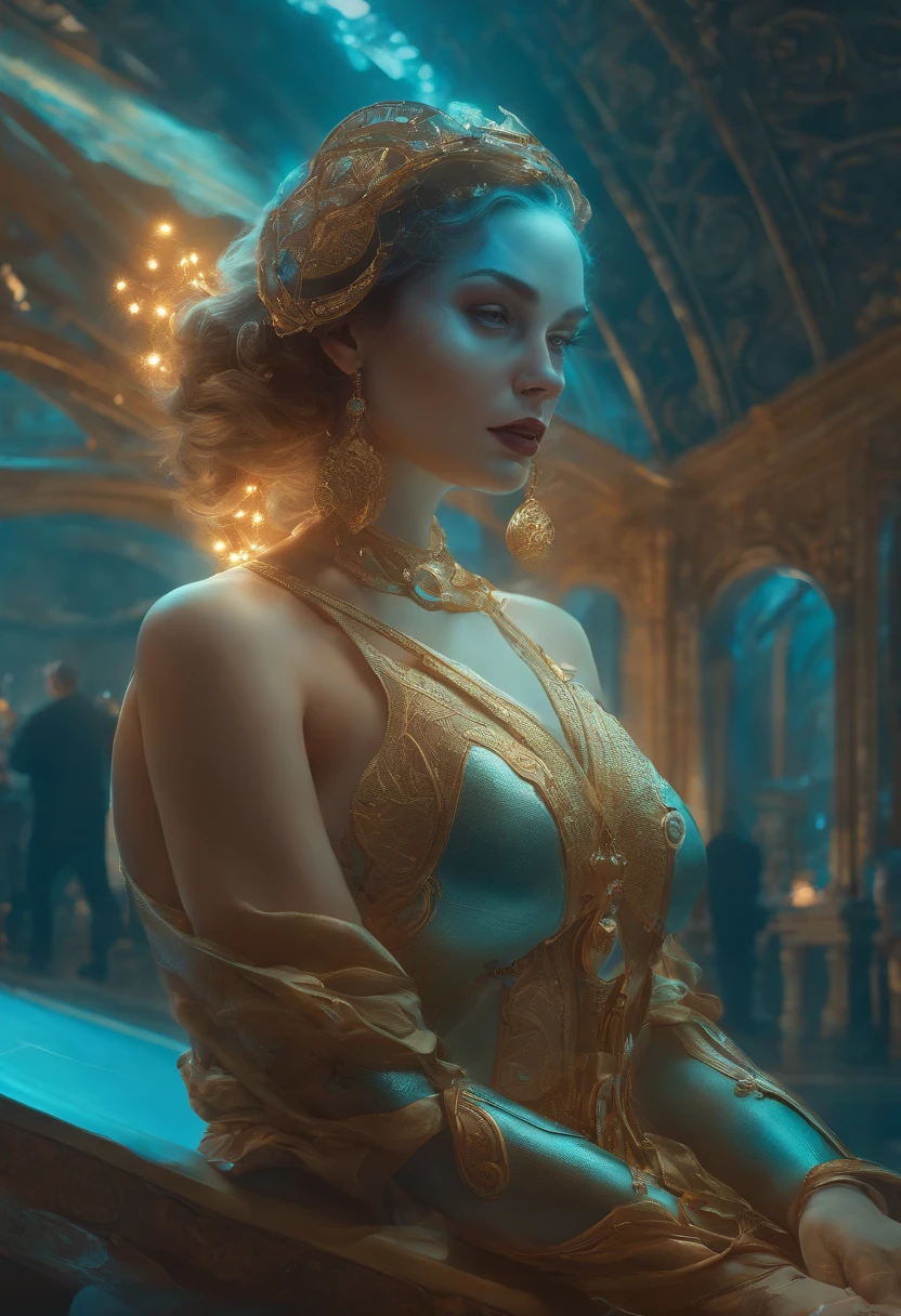 Magnificent artificial intelligence, Beautiful woman with robotic body, aeromorph, plane, wet anus, cinematic angle, fundo desfocado neon azul, presenting anus, circunstanciado, zbrush, comics illustration, trending on ArtStation. Por Peter Mohrbacher, por WLOP, Directed by: Ruan Jia, Directed by: Alphonse Mucha, por dmitry prozorov, Por Norman Rockwell,