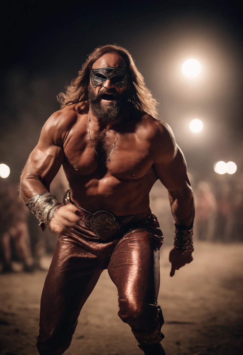 professional wrestler Macho man randy savage running from zombies