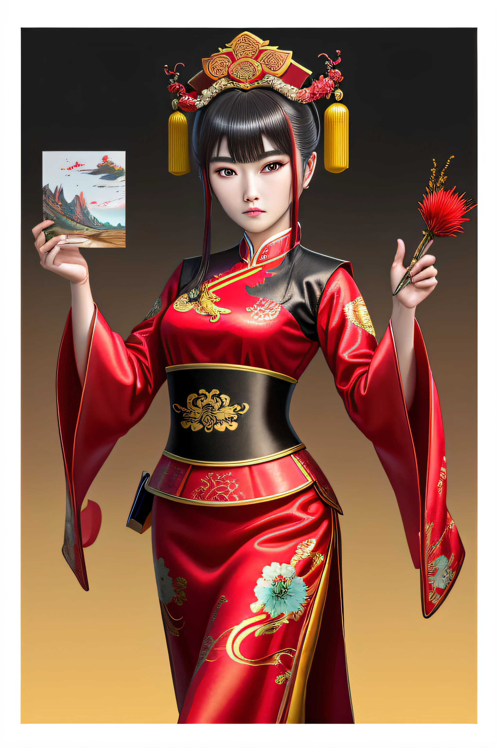 China-style，Chinese drama，Peking Opera costumes，Traje de Guan Yu，Drama Facebook，Cor vermelha，中景 the scene is，super-fino，Ultra - Detalhado，alta qulidade，8k ，Focalize nitidamente os olhos，VFX surreal altamente detalhado，oc renderizado， - AR 16:9 --q 2 --s 1000