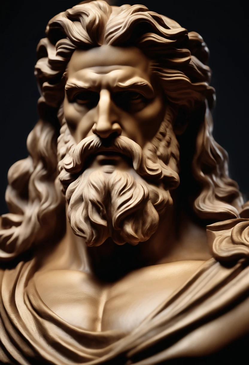 Zeus sovereign of other Greek gods
which is the Greek historical status with
Hercules profile muscles
Cinematic 8k and dark background