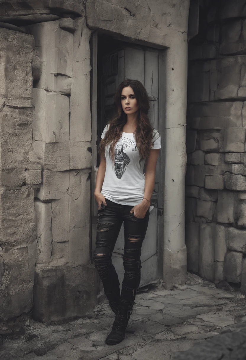 Il y a une femme debout devant une porte tenant un verre, en t-shirt, Leaked photo, corps entier;, Posant!!, belle, Bautiful, sans manches, Photo attrayante, environ 20 ans, corps entier!!!!!!, photo mignonne, photo du demi-corps, Prise de vue du corps entier!!, grand)}], Stuning, Photo de la tenue, bellel