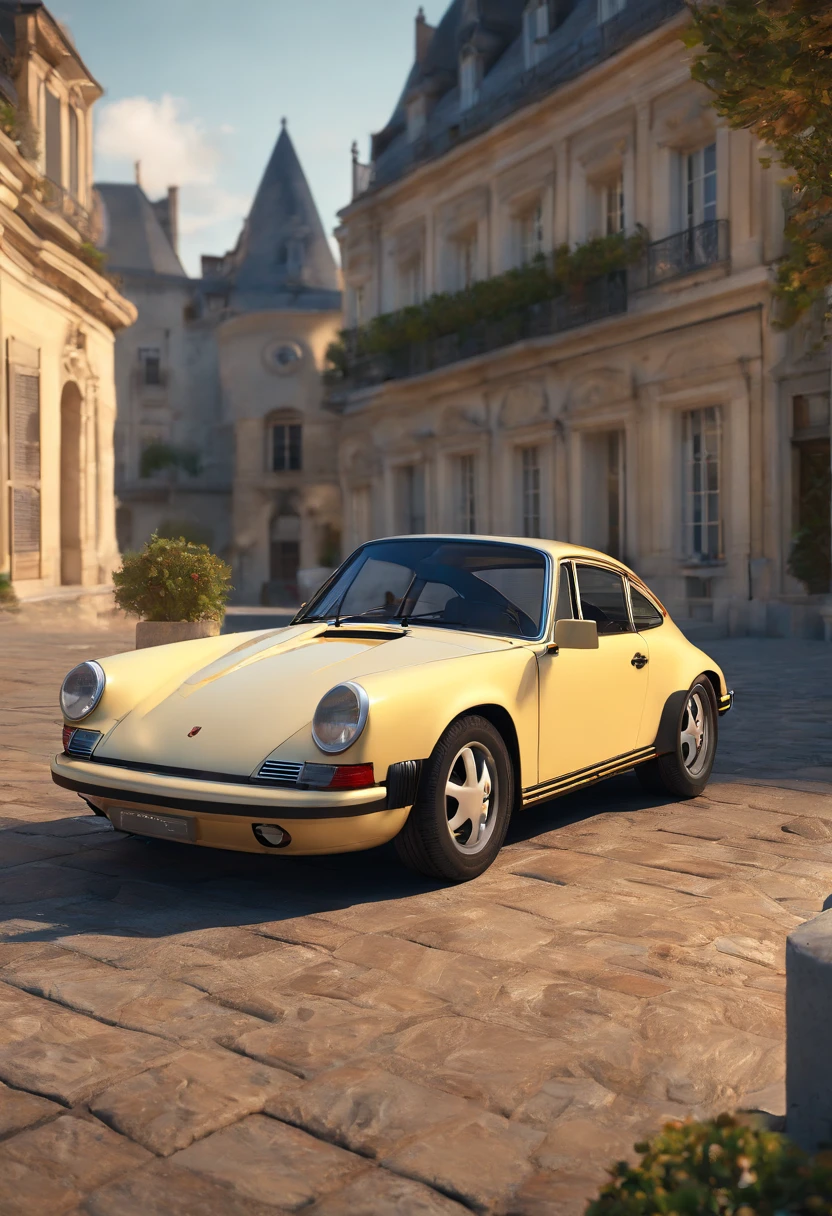 Porsche in a square of France