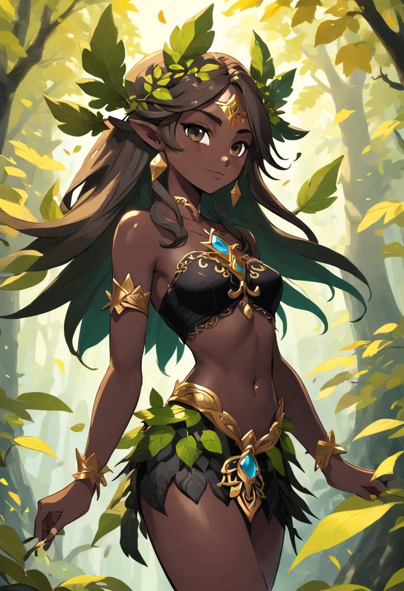 (masterpiece), (best quality), (ultra-detailed), (full body shot), seductive pose, (squatting on rock), ((near giant cascada)), (((dark skin))), ((brown hair)), curly hair, (((sheer green and gold tulle dress))), (((intricate transparent lace dress))), (((green and gold see-through dress))), detached sleeves, (((small breasts))), (breast slip), (((nipples))), ((no panties)), ((pussy)), (((brown dildo))), (((brown dildo in anus))), ((brown anal dildo)), ((gold stockings)), (((green high heels))), sensual pose, detailed scenery, dynamic angle, mischievous smile, outdoor