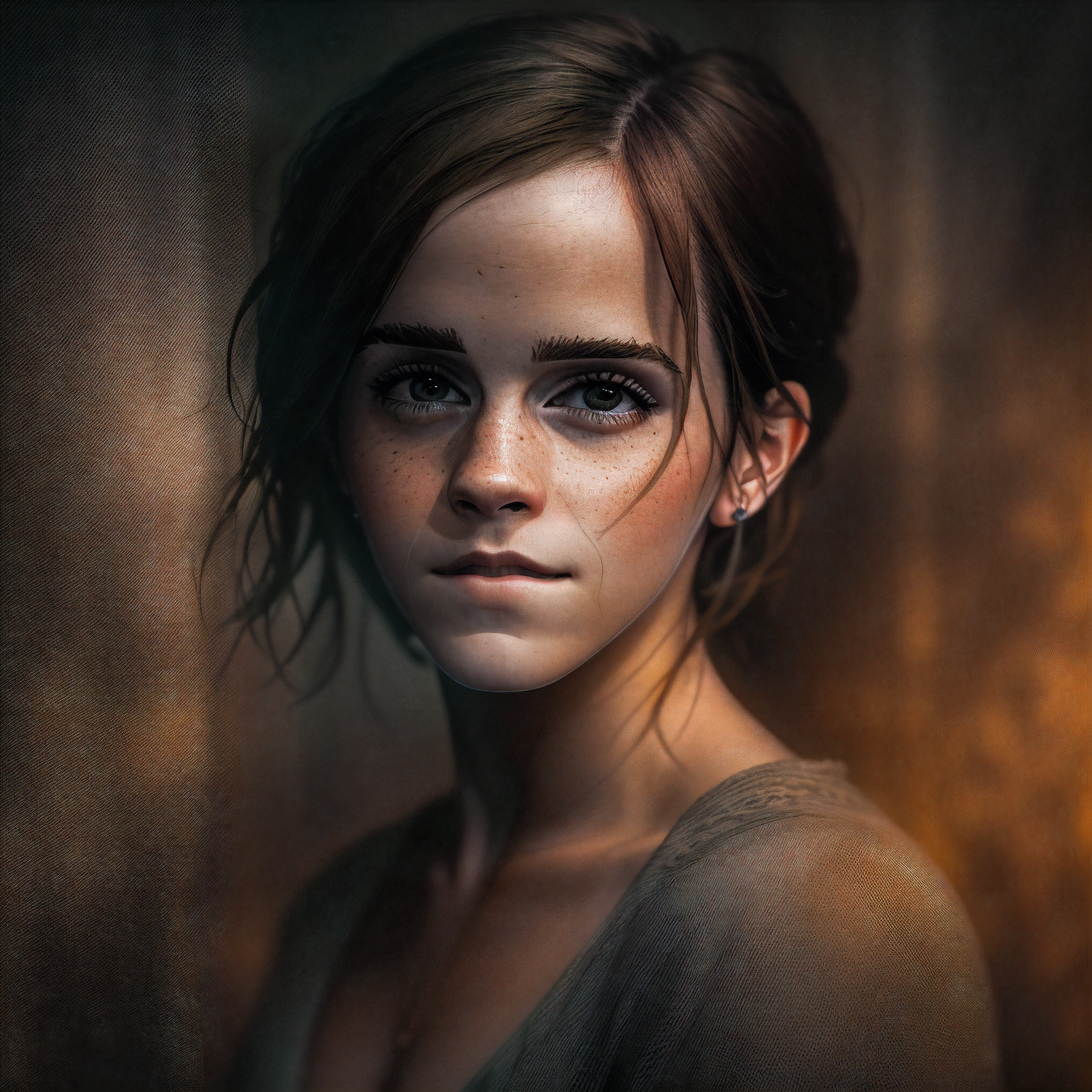 Emma Watson DARK PHOTO: realistic epic, soft cinematic portrait, adobe lightroom, photographic lab, highly detailed, faded, (neutral colors: 1.2), (hdr: 1.4) , (soft colors:1.2), hyperdetailed, (artstation:1.4), cinematic, warm lights, dramatic light, (intricate details:1.1), complex background, (rutkowski:0.66), (blue and orange:0.4)
