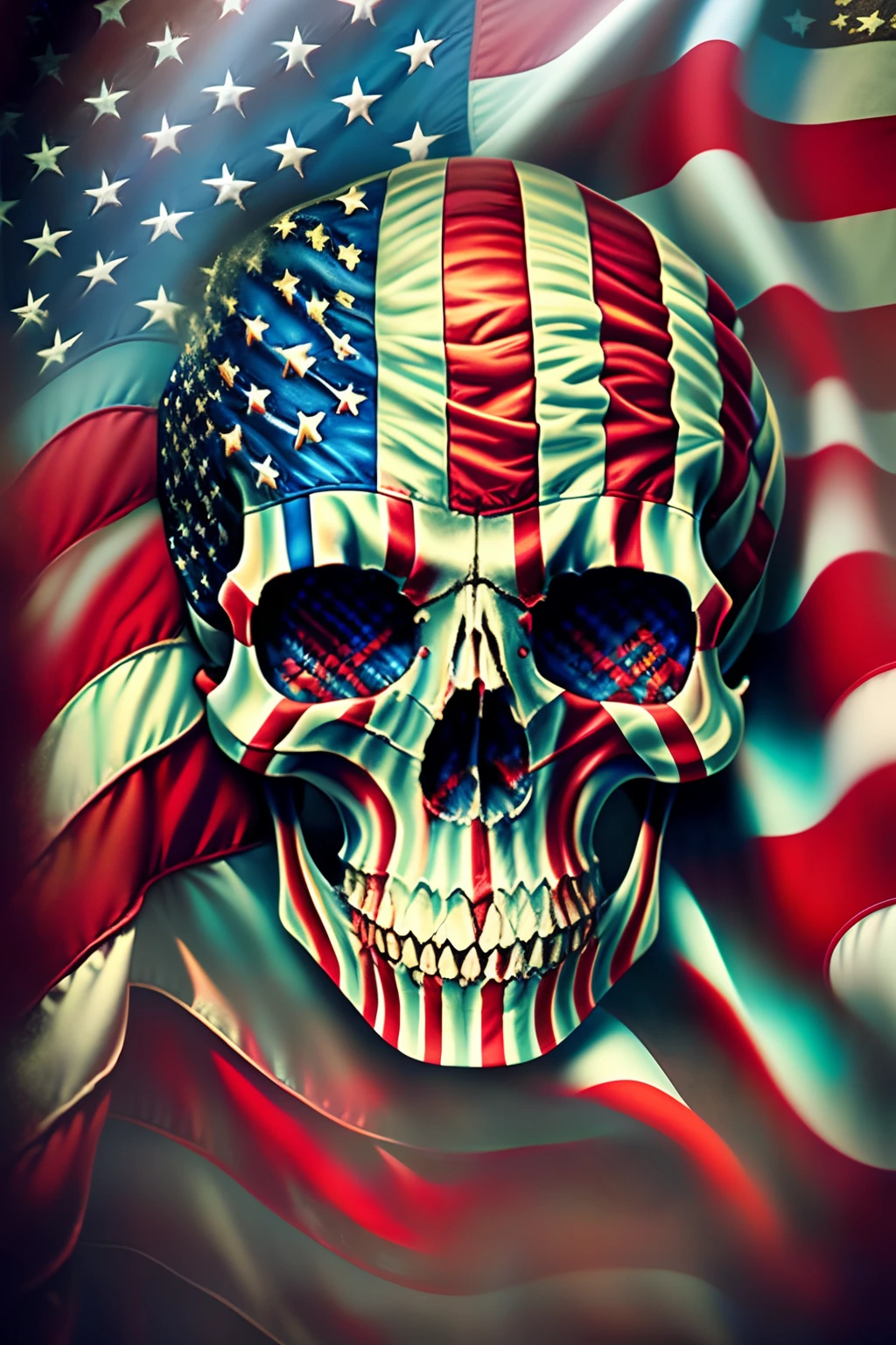 skull with american flag and stars on it, highly detailed digital artwork, by Dave Arredondo, mark brooks detailed, martin ansin artwork portrait, full color american nightmare, detailed digital artwork, by derek zabrocki, full color digital illustration, 4k highly detailed digital art, american total portrait, stunning digital illustration, over detailed art, highly detailed digital art