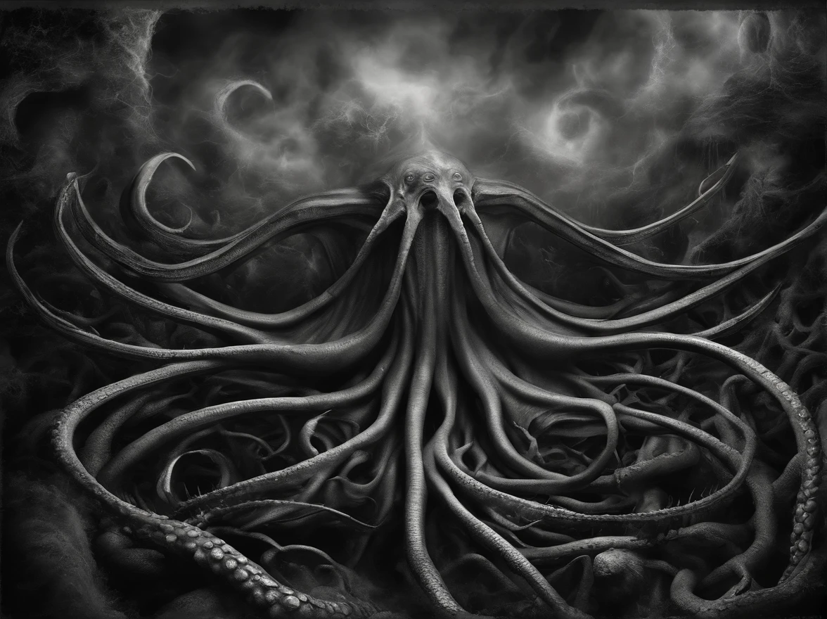 abyssaltech,scifi,dark energy,ethereal,dissolving,see-through,abyss,tentacles,octopus,(best quality,4k,8k,highres,masterpiece:1.2),ultra-detailed,(realistic,photorealistic,photo-realistic:1.37),dramatic lighting,cinematic,muted colors,moody,eerie atmosphere