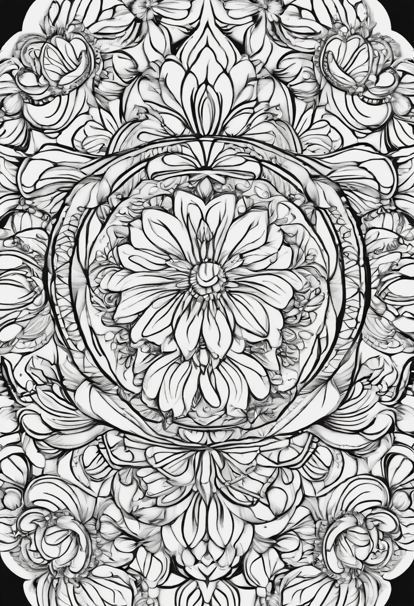 No Color, Bigjpg., coloring book page, clean line art, mandala background