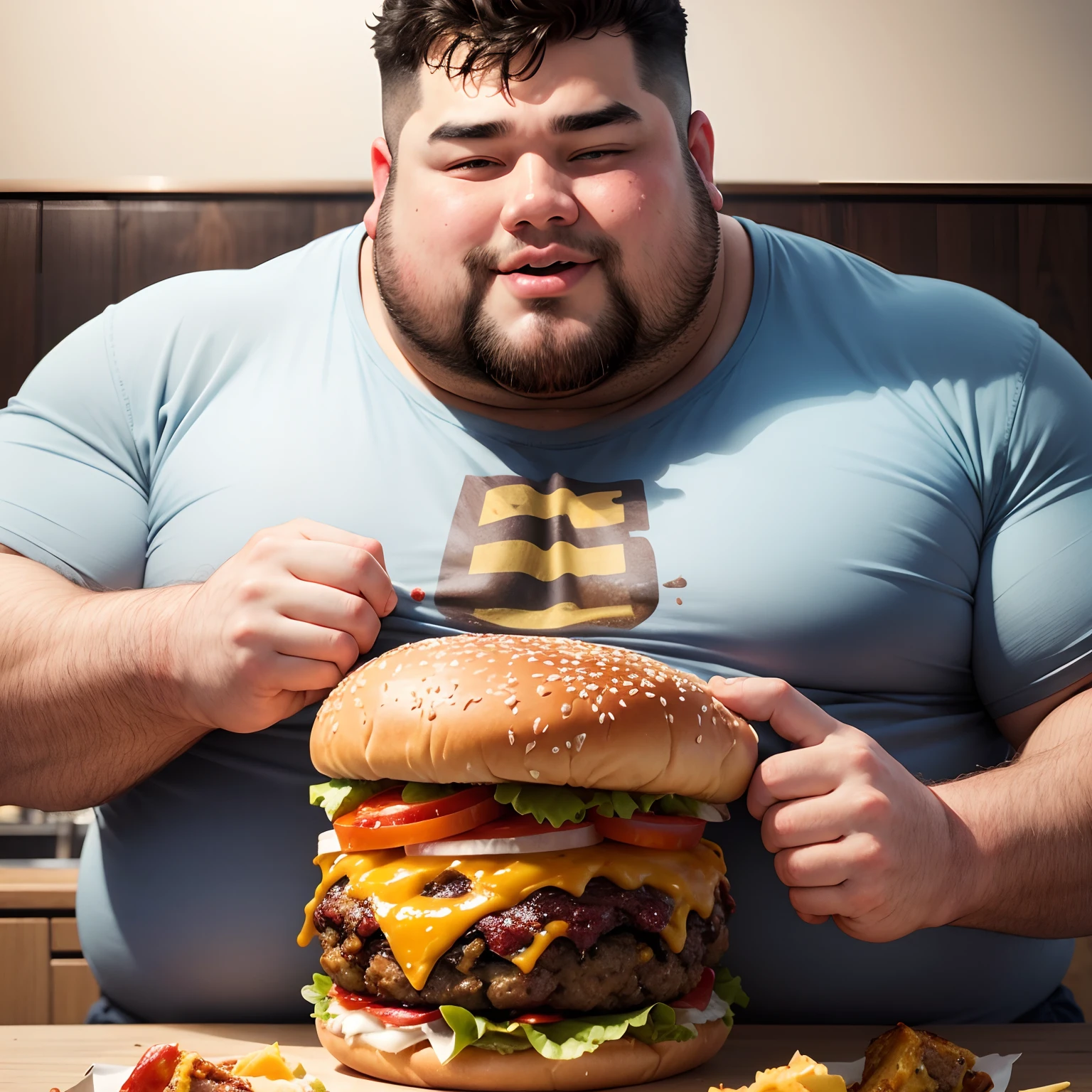 Fat Ugly Man Eating Realistic Burger