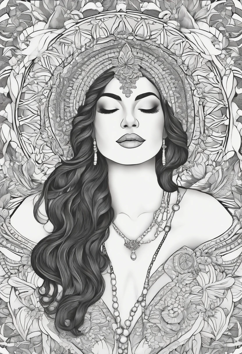 coloring book page, clean line art, mandala background, White Background, (((Black & White))), --Style Raw