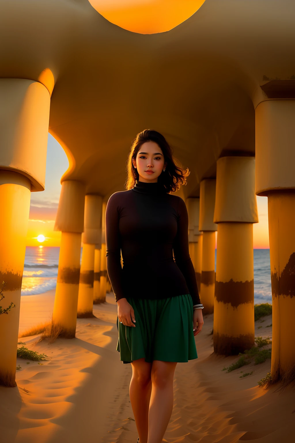 amidst nature, candid picture,Change this picture  background to a dune, sunset, professional Model photography