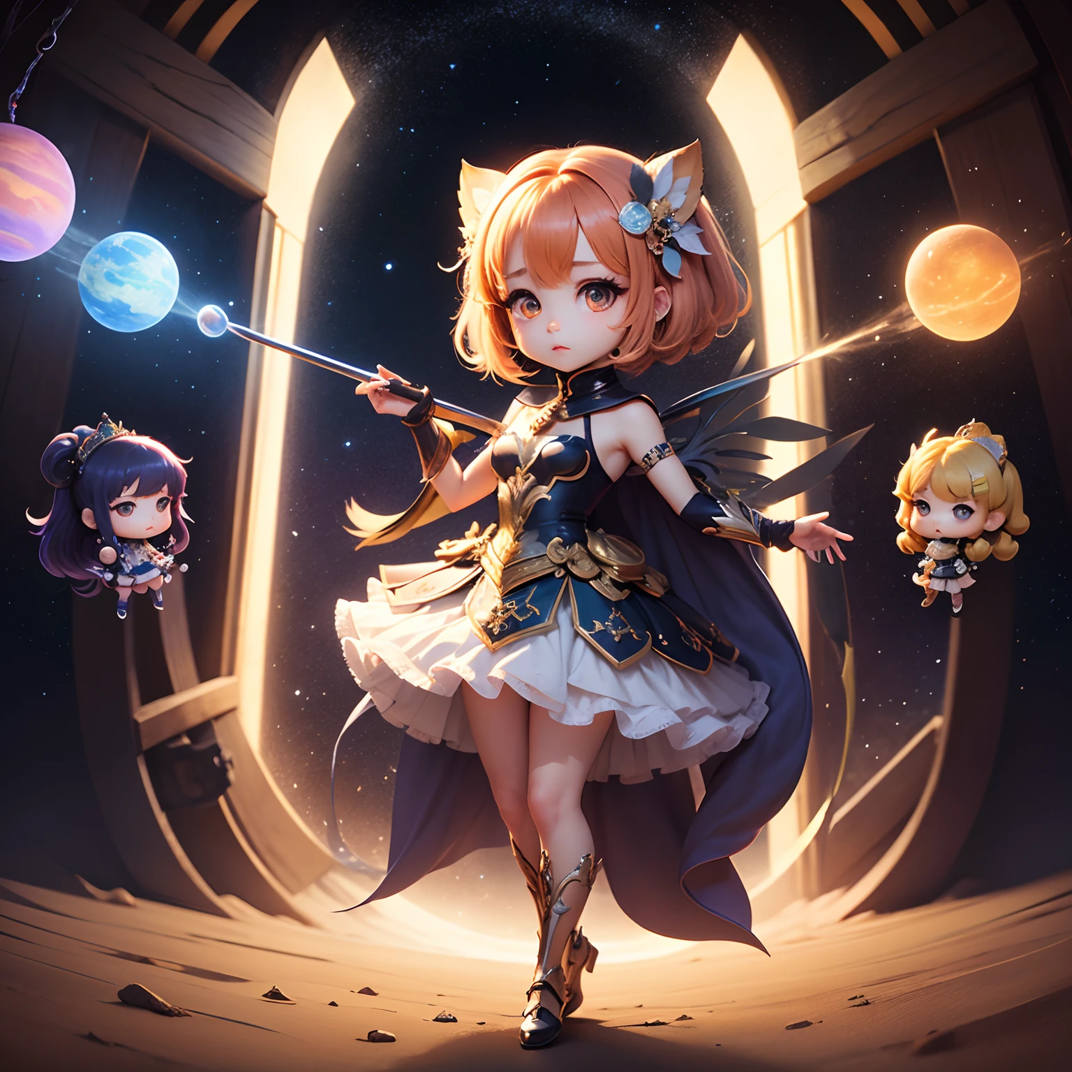 ​masterpiece、top-quality、ultra-detailliert、(Chibi Chara Goddess:1.2)、Artemis、Venus、intergalactic、Shining Stars
