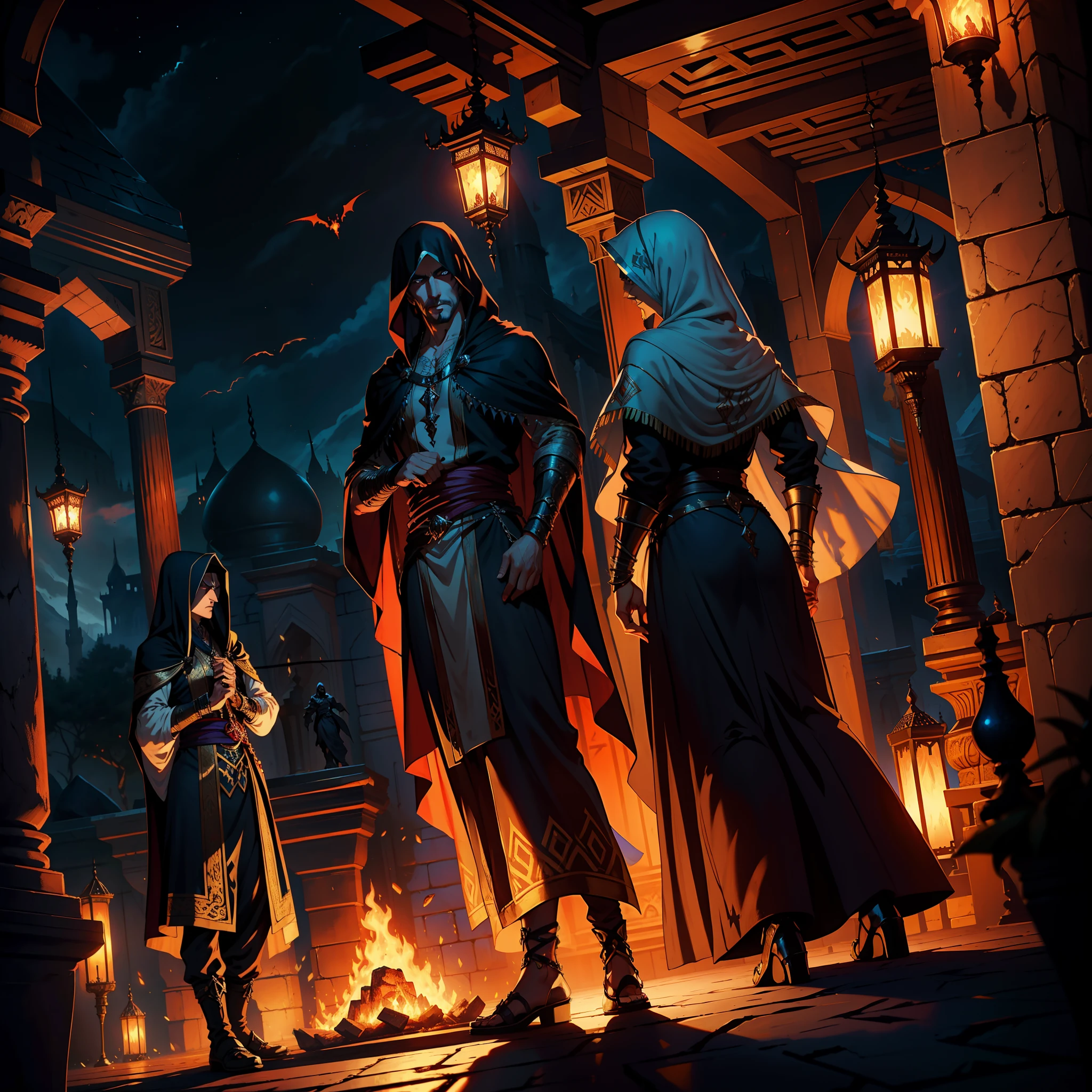 Castlevania Hyper Realistic Shadow Arabian Djinns Demons Killing the Wife of Arabian Lord Dracula Woman Very Beautiful Wearing Islamic Moroccan Kaftan Islamic Wide Environment Sharp Details Cinematic Scenes Epic Movie Legendary Movie Hyper Realistic Movie Different Movie Movie Angle