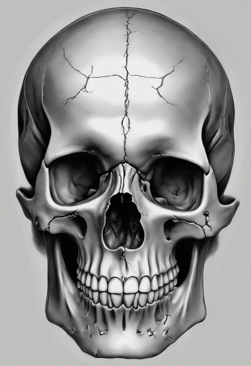 A sketch drawing of the skull, hyper-realistic, artistic, tudo preto e branco
