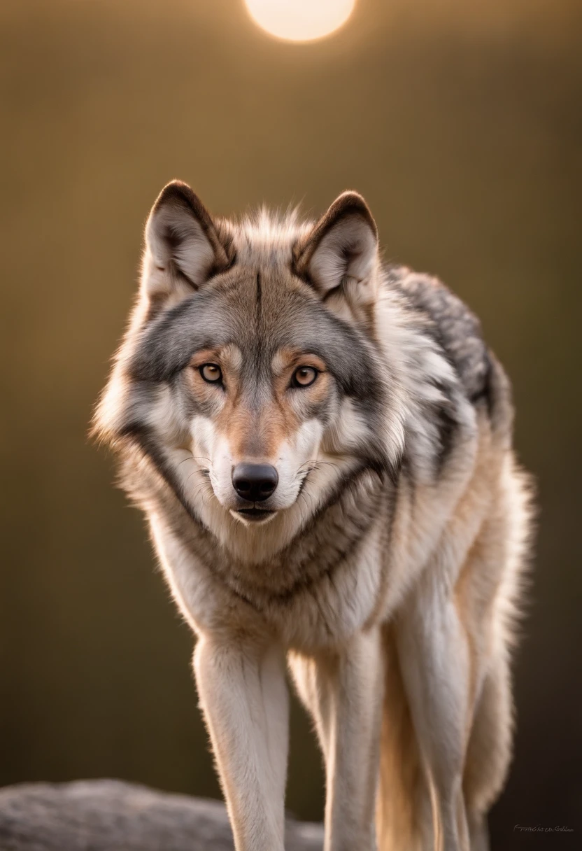 A carta da Lua: Desenhe uma paisagem noturna com uma lua cheia ao fundo. Add a wolf howling at the moon and a female figure in a state of contemplation, representando o mundo dos sonhos, Intuition and mystery.