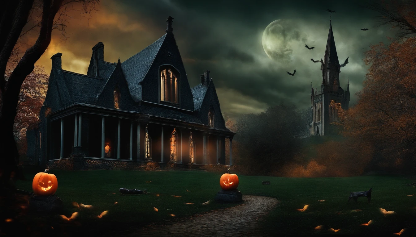 Gothic Halloween Collage Art Style Vintage Dark Academy with Ghosts and Witches