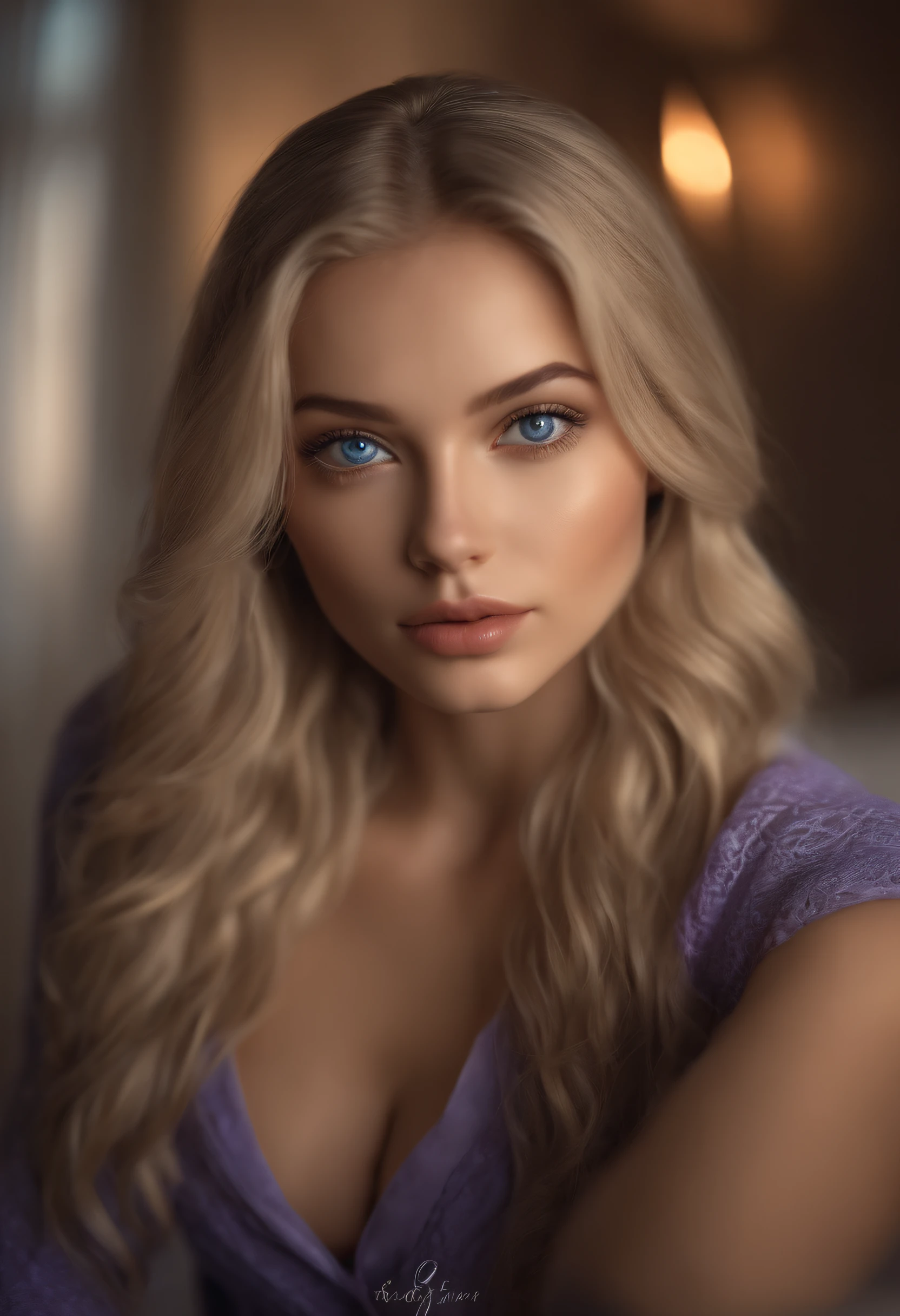 afed woman fully , sexy girl with blue eyes, ultra realistic, meticulously detailed, portrait sophie mudd, blonde hair and large eyes, selfie of a young woman, bedroom eyes, violet myers, without makeup, natural makeup, looking directly at the camera, face with artgram, subtle makeup, stunning half body shot kneeling in disco, medium to large size bust