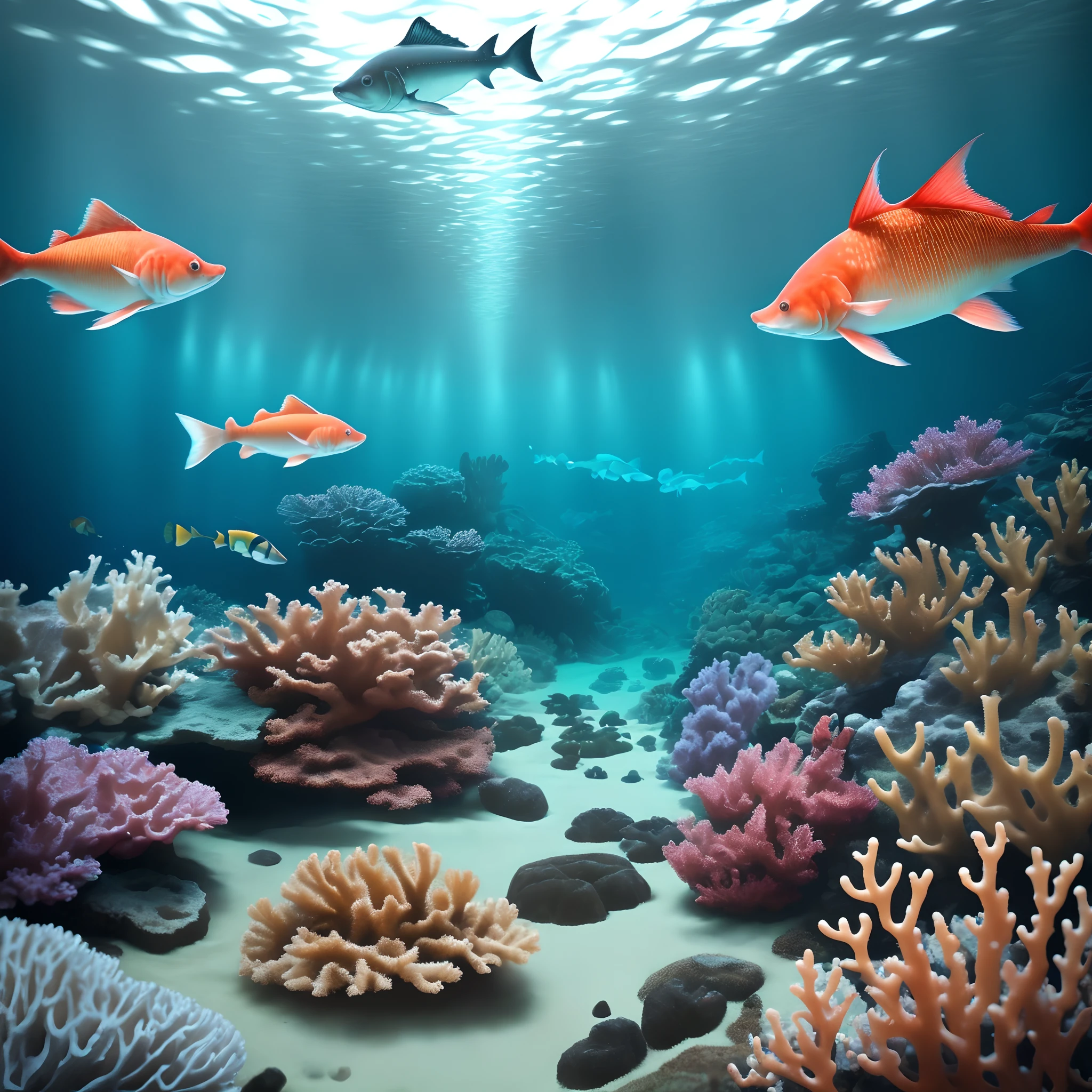 deep underwater, bolha de ar, large aquarium, Sea World, (grupo de peixes, peixes:1.4), recifes de coral, coral, recifes, (minimalista), colorido, interior:1.2, brincar, divertir,