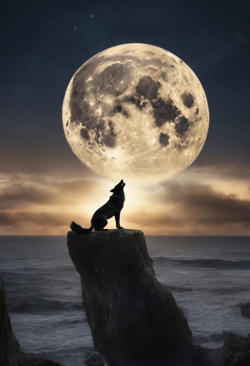 A wolf standing on a cliff looking at the moon - SeaArt AI