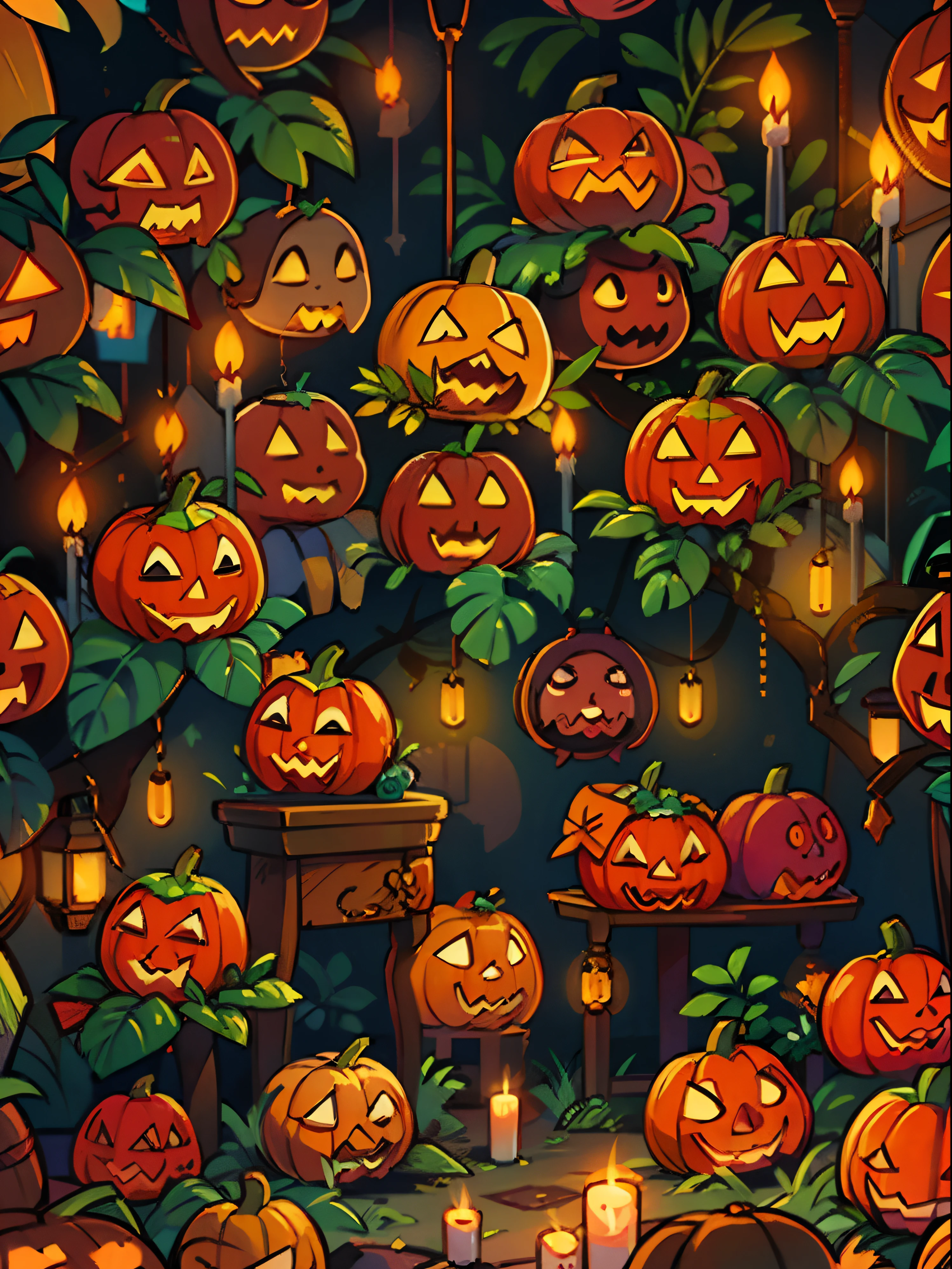 jack-o'-lantern glowing, halloween texture, pattern, pumpkins, darkness, skulls, graveyards, candles